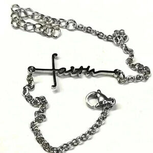 Spiritual dainty chain bracelet Silvertone Faith Cross lightweight EUC